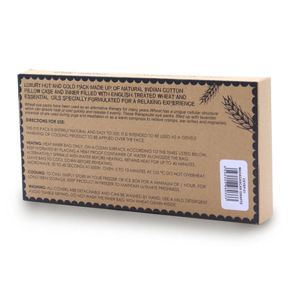 Lavender Natural Cotton & Juco Eye Pillow in Gift Box – Madagascar Giraffe gift box back with product details and care instructions