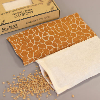 Lavender Natural Cotton & Juco Eye Pillow in Gift Box – Madagascar Giraffe, lavender eye pack with giraffe-print juco backing