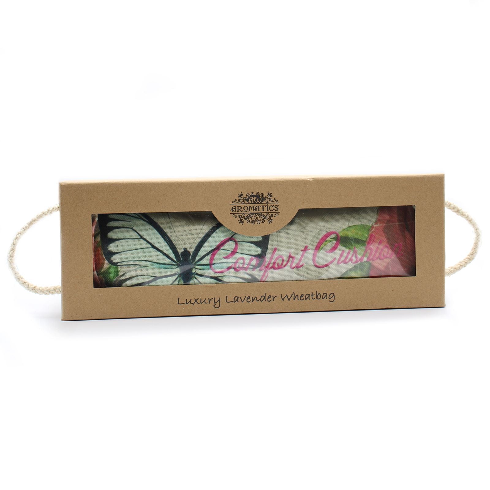 Lavender Wheat Bag Gift – Butterfly & Roses 40x12.5x4.5 CM in gift box, luxury lavender wheatbag with butterfly and rose design