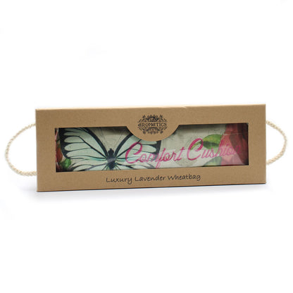 Lavender Wheat Bag Gift – Butterfly & Roses 40x12.5x4.5 CM in gift box, luxury lavender wheatbag with butterfly and rose design
