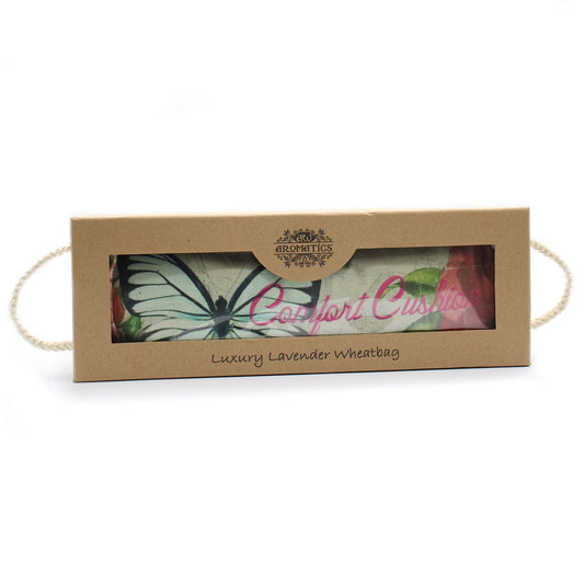Lavender Wheat Bag Gift – Butterfly & Roses 40x12.5x4.5 CM in gift box, luxury lavender wheatbag with butterfly and rose design