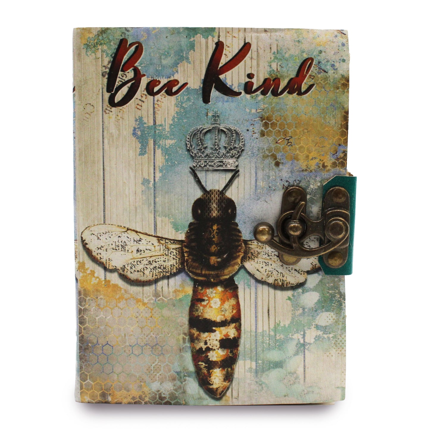 Leather Bee Kind Notebook – 18x13 CM leather journal with bee illustration cover, deckle-edge paper and metal clasp closure