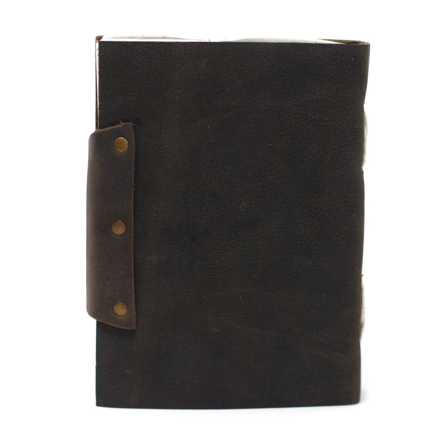 Leather Lock Notebook – 18x13 CM black leather journal with lock closure and brass rivet strap, travel writing notebook