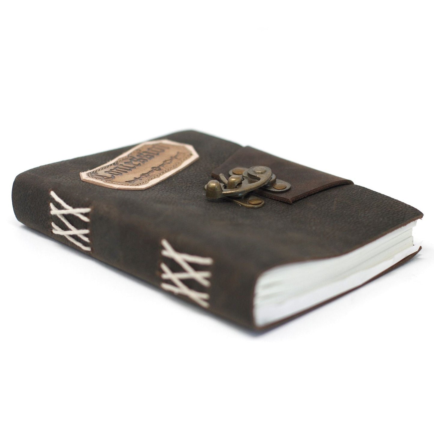 Leather Lock Notebook – 18x13 CM brown leather journal with metal latch lock and stitched spine, 200-page notebook