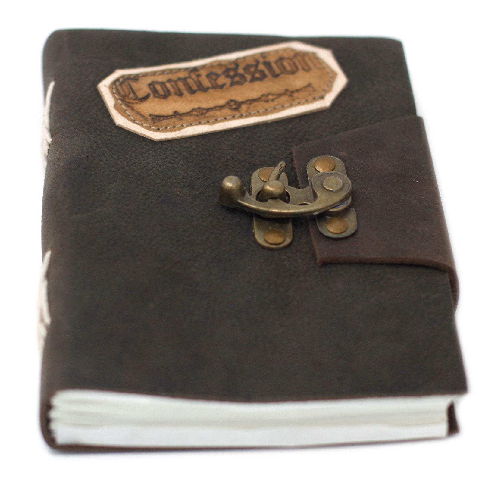 Leather Lock Notebook – 18x13 CM black leather journal with metal clasp lock and 200-page notebook design, crafted in India