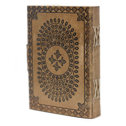 Leather Mandala Notebook – 200 Pages, 18x13 CM, premium leather journal with engraved mandala cover, compact 18x13 cm