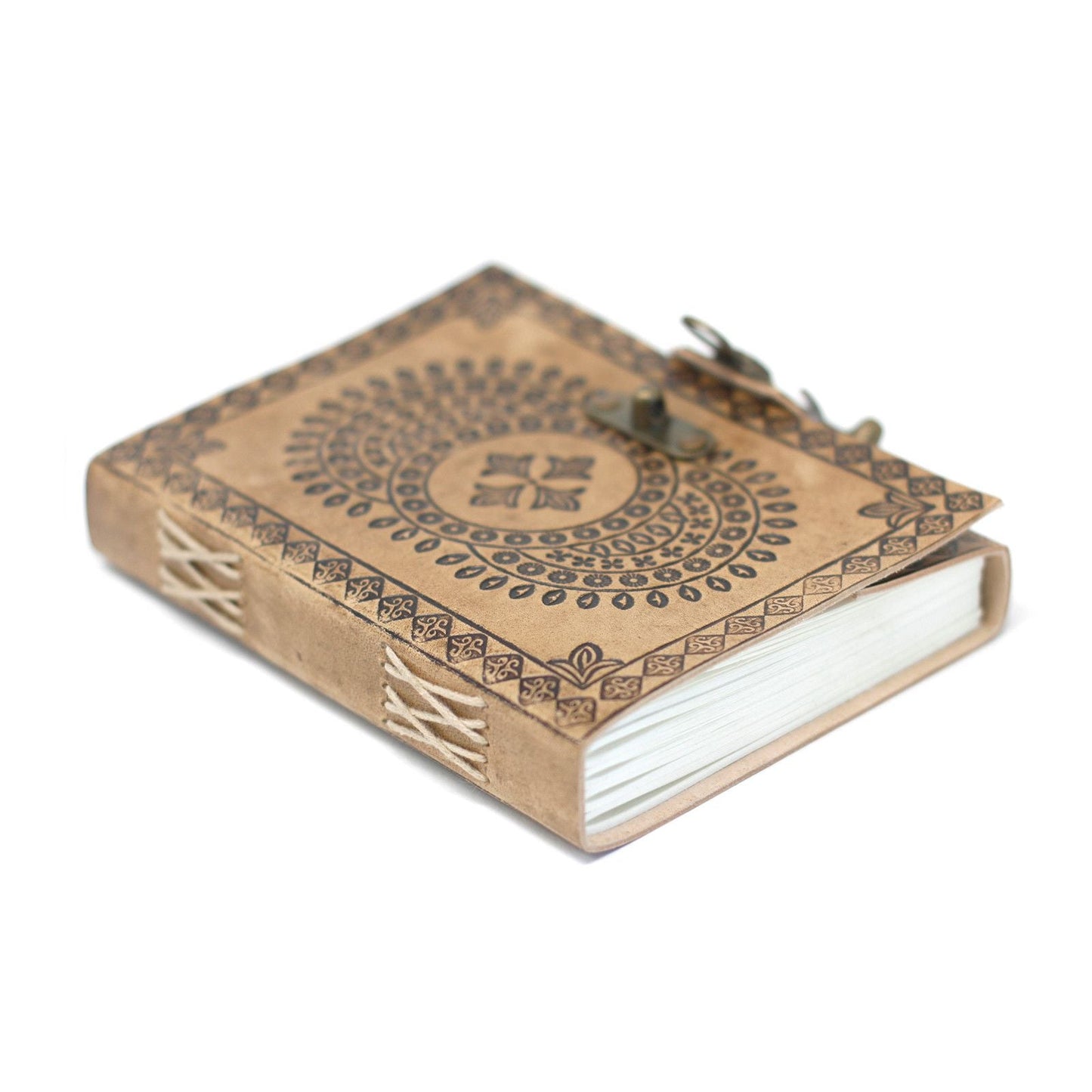 Leather Mandala Notebook – 200 Pages, 18x13 CM with engraved mandala leather cover, compact journal with clasp closure