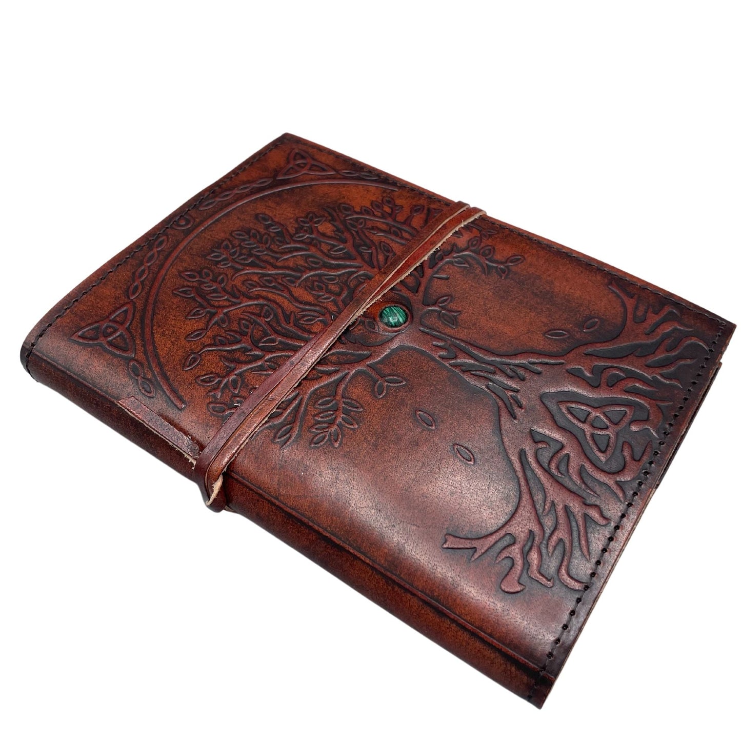 Leather Tree of Life Journal – 18x13x2 CM, cuaderno de cuero marrón grabado con árbol de la vida y cierre de correa