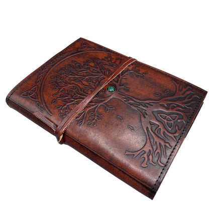 Leather Tree of Life Journal – 18x13x2 CM, cuaderno de cuero marrón grabado con árbol de la vida y cierre de correa