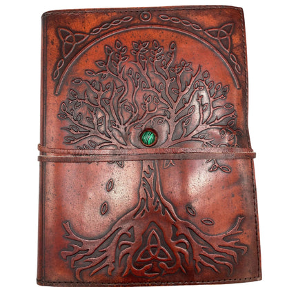 Leather Tree of Life Journal – 20x16x2 CM, cuaderno de cuero con relieve Árbol de la Vida y cierre con cordón
