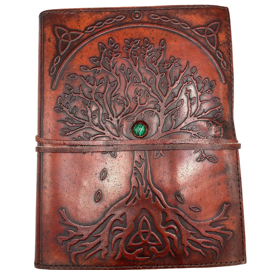 Läderjournal Tree of Life – 20x16x2 CM, läderanteckningsbok med präglat Livets träd och stängning med snöre