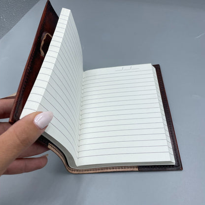 Alt Tag: Leather Tree of Life Journal – 18x13x2 CM open lined pages, premium leather cover notebook shown in hand