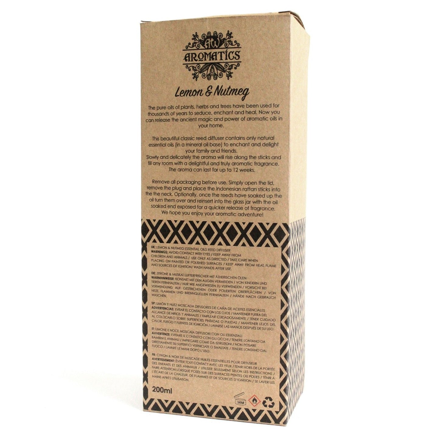 Zitronen- & Muskatnuss-Raumlufterfrischer mit Duftstäbchen – 200ML Bliss Diffusor-Box in einer Glasflasche mit ätherischen Ölen, Zitronen- und Muskatnussduft