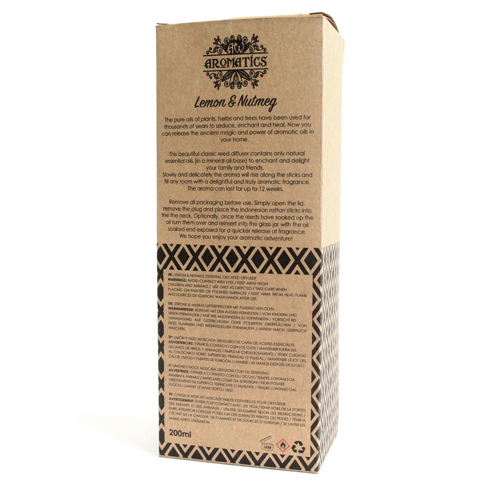 Zitronen- & Muskatnuss-Raumlufterfrischer mit Duftstäbchen – 200ML Bliss Diffusor-Box in einer Glasflasche mit ätherischen Ölen, Zitronen- und Muskatnussduft
