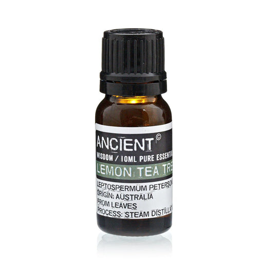Alt Tag: Lemon Tea Tree Essential Oil – 10ML amber glass bottle with black cap, Ancient Wisdom label