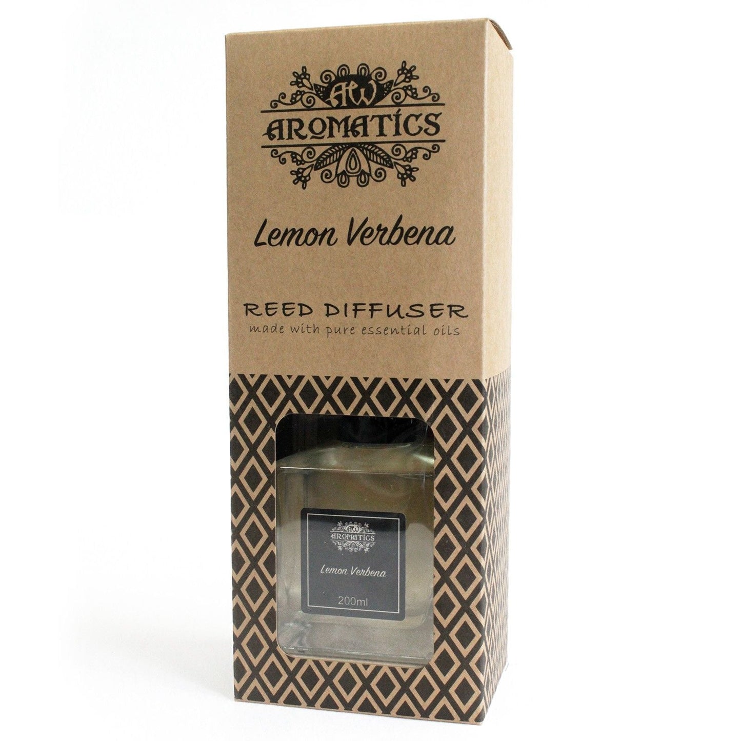 Raumduft mit Rattan-Stäbchen – Ätherisches Öl Lemon Verbena – 200ML, in Aromatics-Box mit Glasflasche, Duft Lemon Verbena, 200 ml