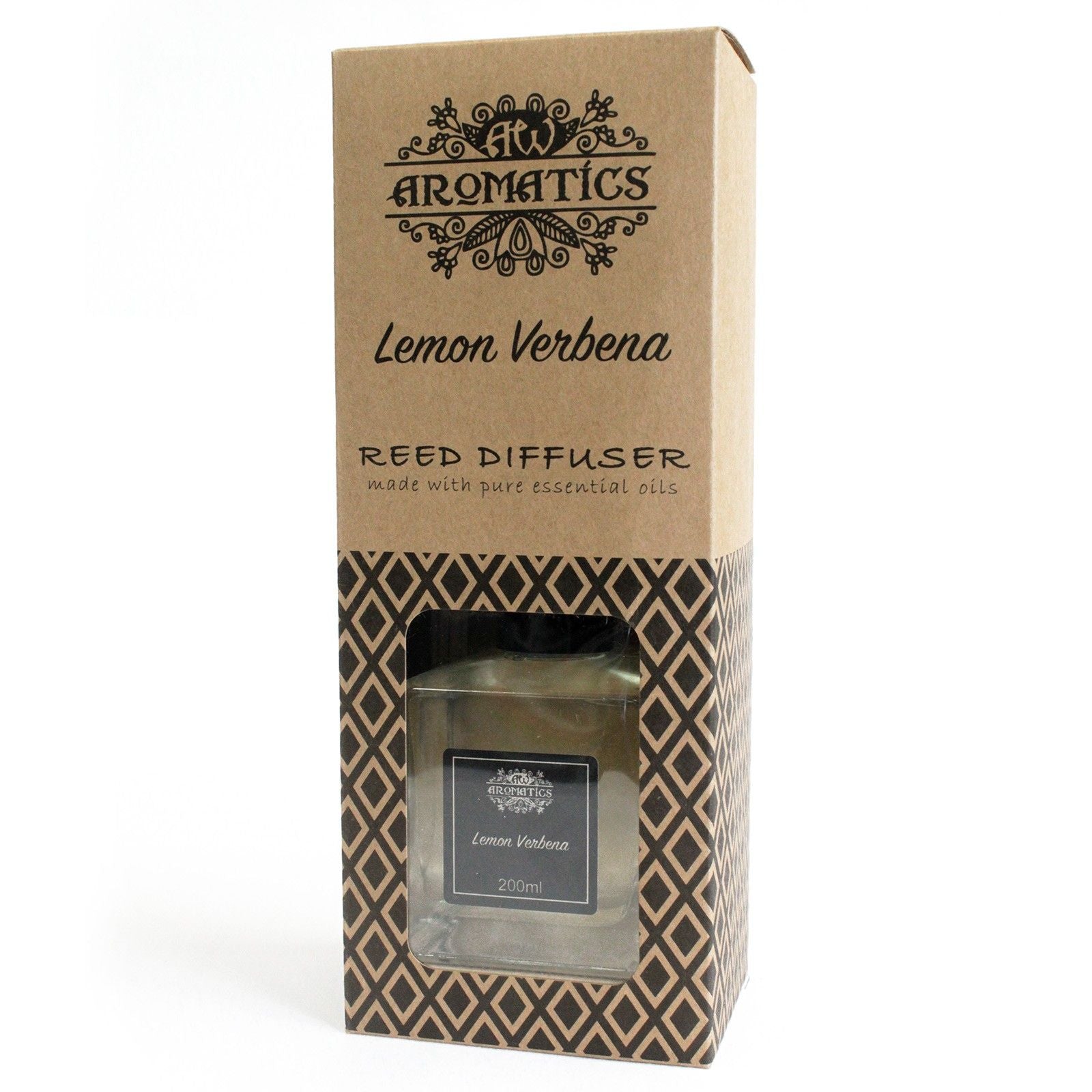 Raumduft mit Rattan-Stäbchen – Ätherisches Öl Lemon Verbena – 200ML, in Aromatics-Box mit Glasflasche, Duft Lemon Verbena, 200 ml