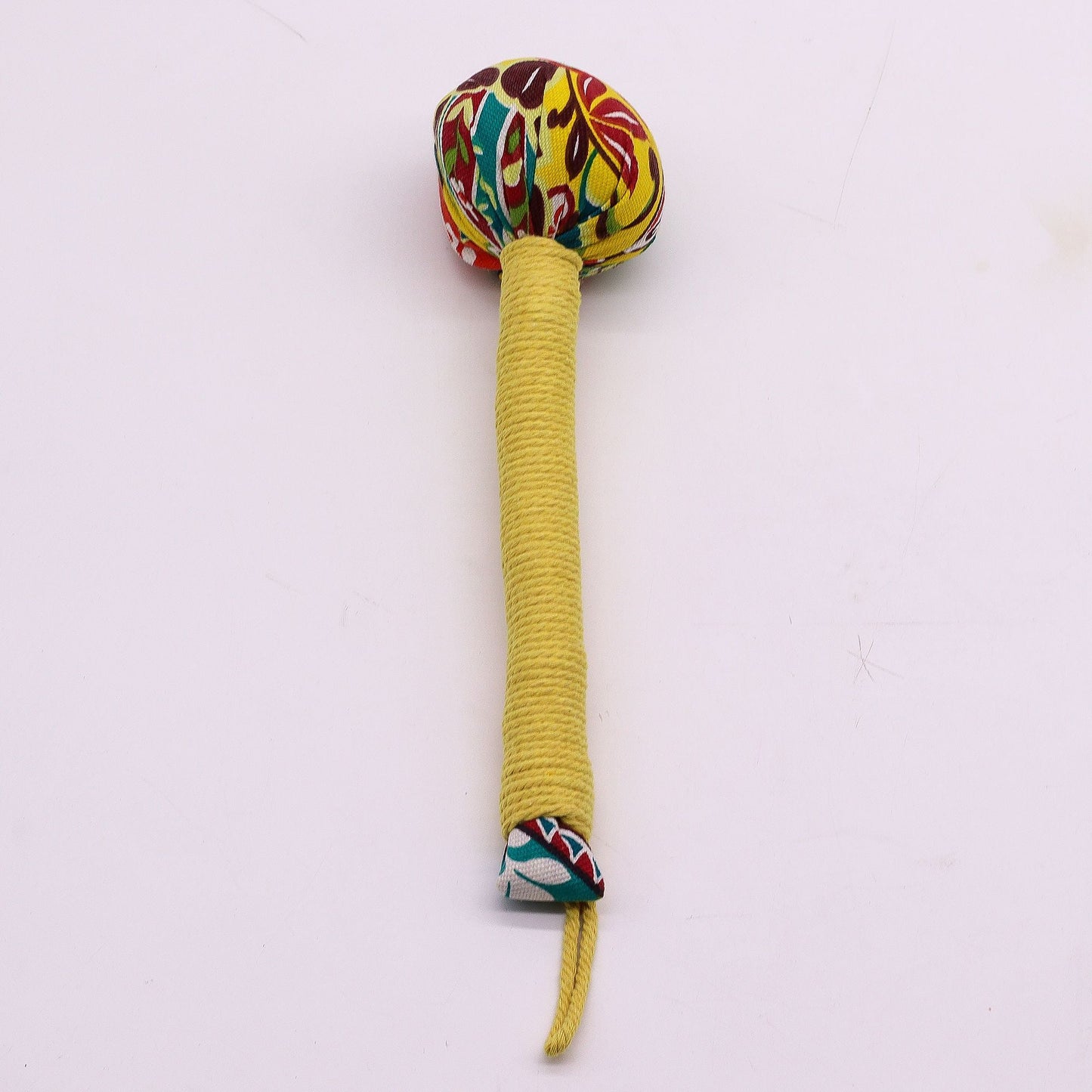 Lemon Wormwood Massage Hammer – Wooden Tool with colorful patterned head and wrapped handle, handheld tapping massage accessory