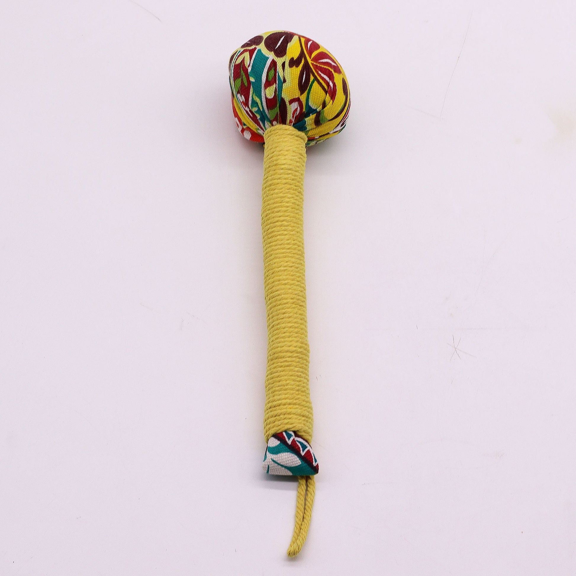 Lemon Wormwood Massage Hammer – Wooden Tool with colorful patterned head and wrapped handle, handheld tapping massage accessory