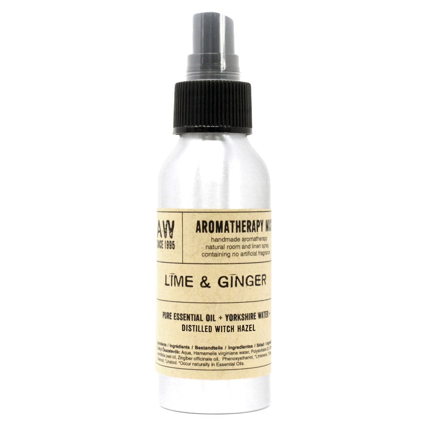 Lime & Ginger Essential Oil Mist – 100ML spray bottle with aromatherapy label, lime and ginger essential oil mist, 100ml