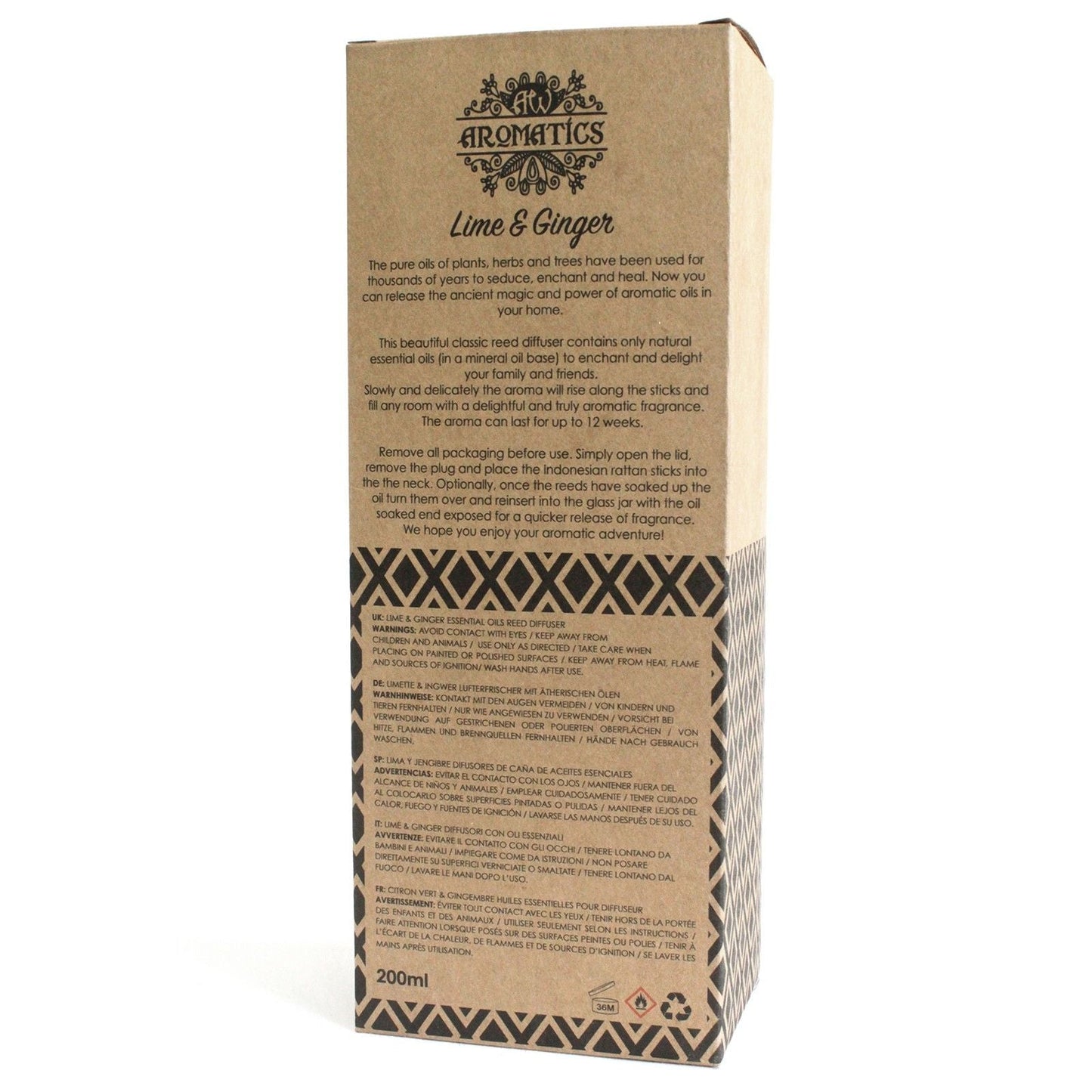 Ätherischer Öl-Diffusor Lime & Ginger – 200ML Reed-Diffuser-Boxverpackung, Aromatics-Etikett, 200 ml, Duft nach Limette und Ingwer