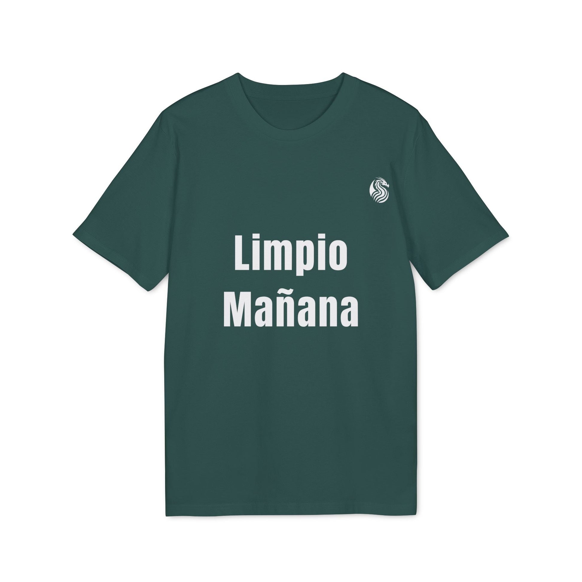 Alt Tag: Limpio Mañana Adolecente Premium Unisex T-Shirt camiseta unisex premium verde con texto "Limpio Mañana"