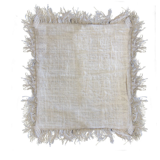 Alt Tag: Linen Cushion – Fringe Polos 60x60 CM beige square linen-cotton cushion cover with fringe trim, 60x60 cm
