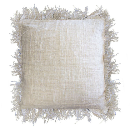 Alt Tag: Linen Cushion – Fringe Polos 60x60 CM beige linen cushion cover with fringe trim, square decorative pillow for sofa or bed