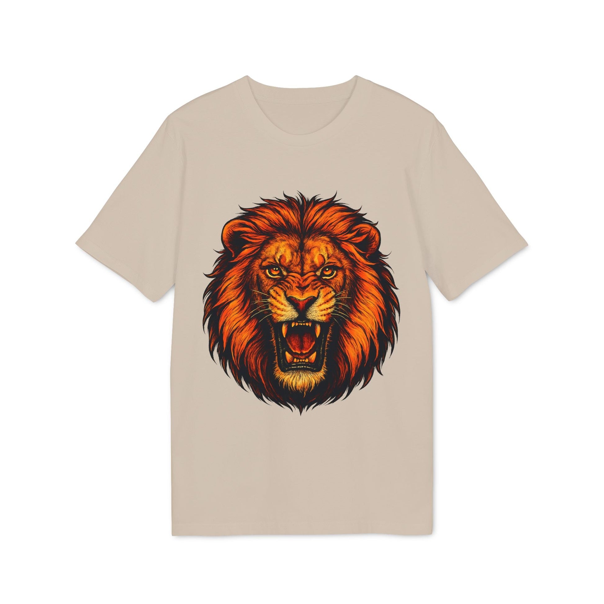 Lion Attack Marcial Arts Premium Unisex T-Shirt beige tee with roaring lion head graphic, martial arts training streetwear
