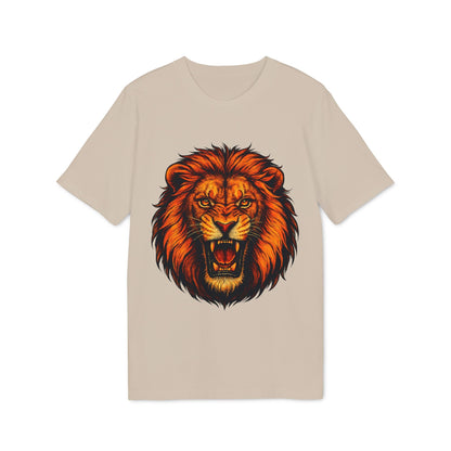 Lion Attack Marcial Arts Premium Unisex T-Shirt beige tee with roaring lion head graphic, martial arts training streetwear
