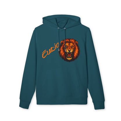 Alt Tag: Lion Personalized Marcial Arts Premium Unisex Hoodie color azul petróleo con capucha, diseño de león rugiendo y nombre "Claudio" personalizado