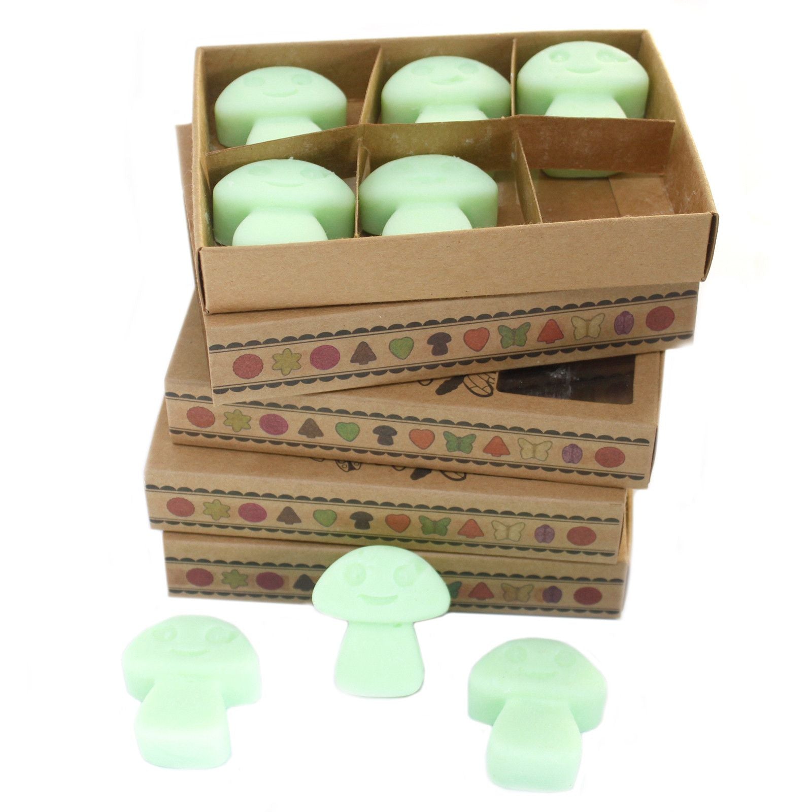 Alt Tag: Liquorice Luxury Wax Melts Gift Set – 6 Pieces green wax melts in cardboard gift boxes, 6-piece set