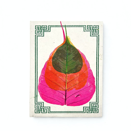 Alt Tag: Lokta Bodhi Leaf Notebook – Large 15x12 CM, 45 Pages with handmade Lokta paper cover and colorful Bodhi leaf design