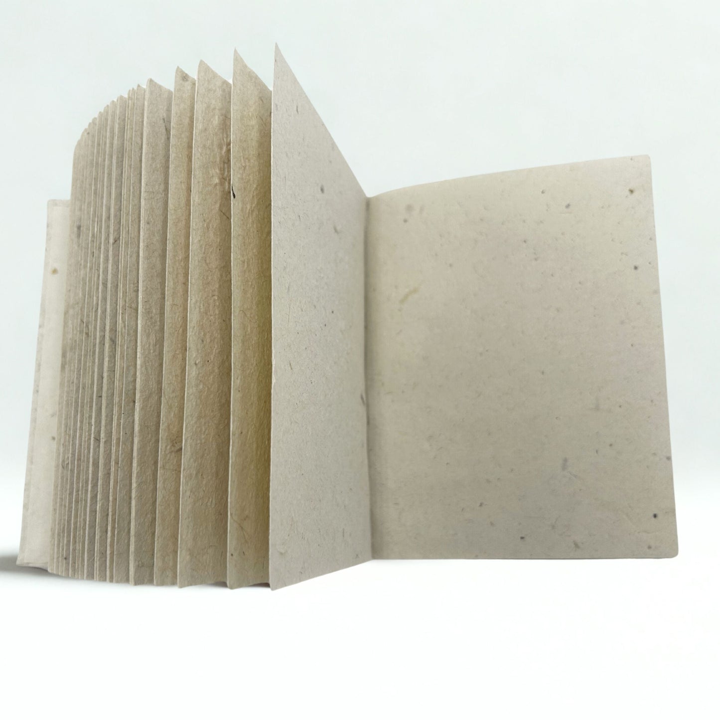 Lokta Bodhi Leaf Notebook – Large 15x12 CM, 45 Pages open, showing handmade Lokta paper pages and stitched binding