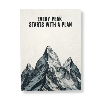 Alt Tag: Lokta Paper Notebook – Every Peak 21x15 CM with Bookmark, minimalist mountain cover with “Every Peak Starts with a Plan” text
