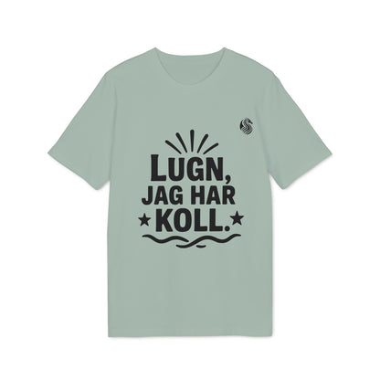 Alt Tag: Lugn Jag Har Koll Teenager Drix 100% Organic Cotton T-Shirt light green tee with bold "Lugn, Jag Har Koll" graphic print