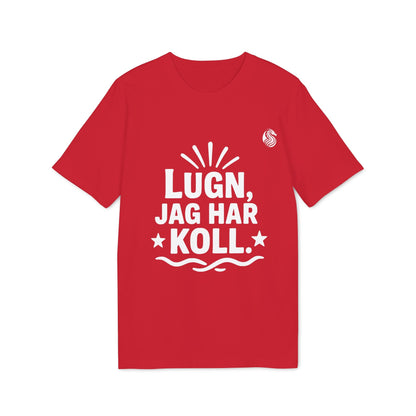 Alt Tag: Lugn Jag Har Koll Teenager Drix 100% Organic Cotton T-Shirt red teen fit tee with white “Lugn, Jag Har Koll.” graphic print