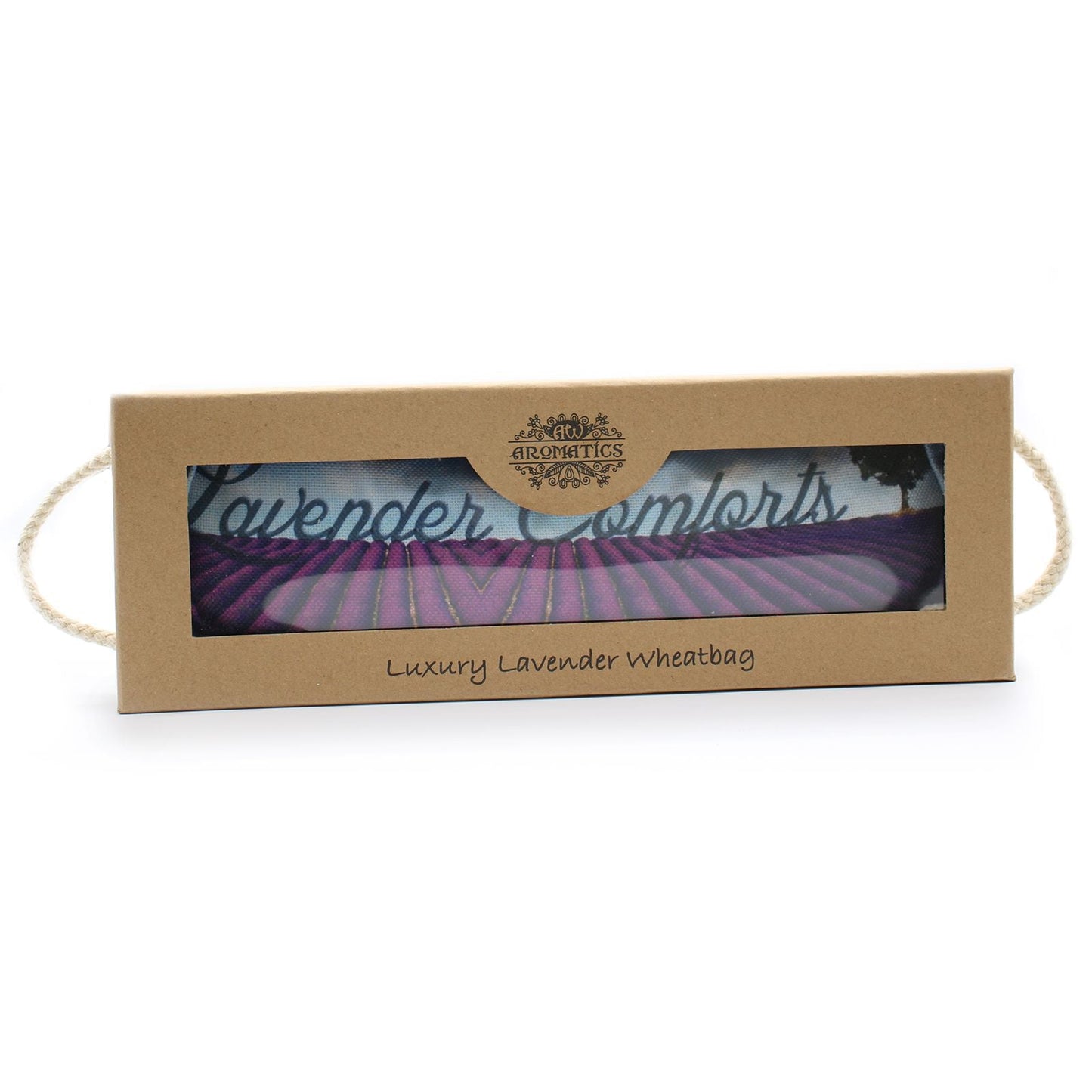 Alt Tag: Luxury Lavender Wheat Bag – Comfort Edition en caja de regalo, bolsa de poliéster con trigo y aceite esencial de lavanda