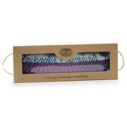 Alt Tag: Luxury Lavender Wheat Bag – Comfort Edition en caja de regalo, bolsa de poliéster con trigo y aceite esencial de lavanda