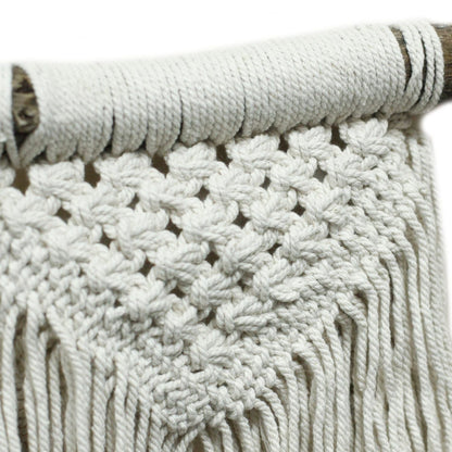 Alt Tag: Macramé Wall Hanging – Natural Abundance close-up of natural cotton knotwork, woven texture and fringe detail in neutral tones