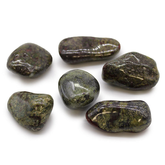 Alt Tag: Majestic Gemstone Tumble Stones – 6-Piece Collection, large dragon stone polished tumble stones set on white background
