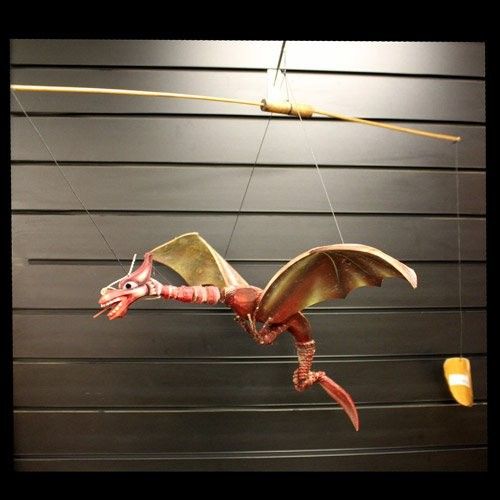 Majestic Red Coconut Dragon Mobile – 46 CM hand-crafted coconut dragon hanging mobile with wings, red finish, 46x80 cm