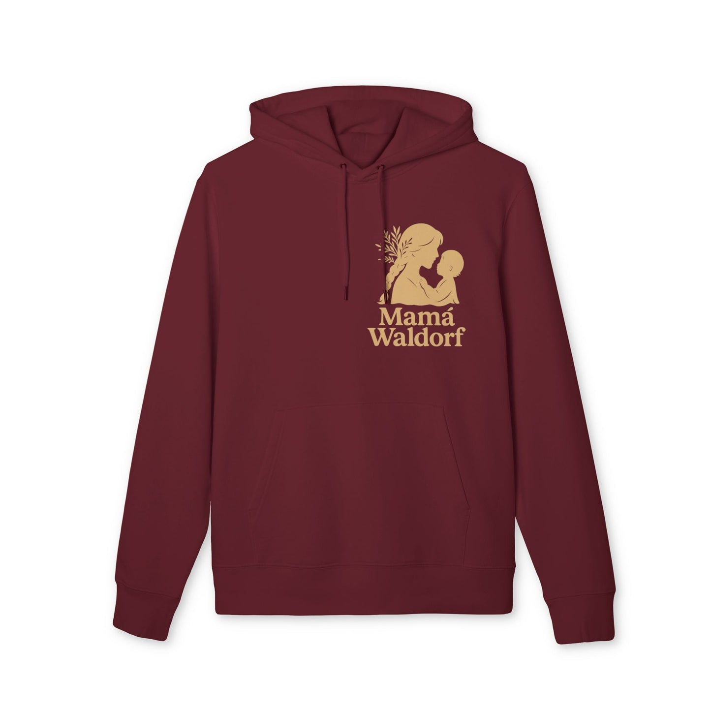 Mamá Waldorf Sudadera con capucha Premium Unisex granate con diseño Mamá Waldorf de mamá con bebé en el pecho