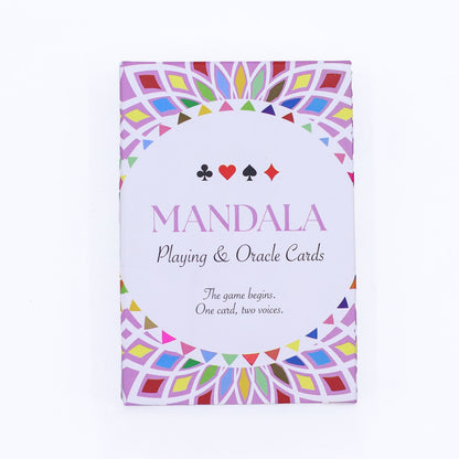 Mandala Playing & Oracle Cards – Kaleidoscope Symmetry deck box with colorful kaleidoscopic mandala border and card suit icons