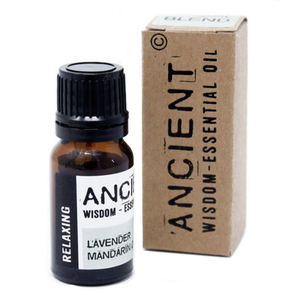 Mandarin & Lavender Oil Blend – 10ML amber essential oil bottle with black cap and ANCIENT Wisdom Essential Oil box