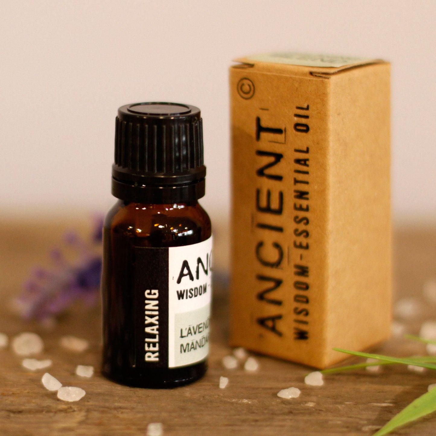 Mandarin & Lavender Oil Blend – 10ML essential oil bottle with packaging on wooden surface