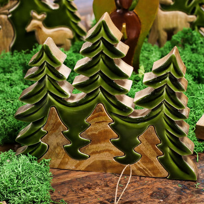 3D-dekoration i mangoträ – 20x23 CM, lagerlagt träddesign i mangoträ med glansig grön emaljfinish