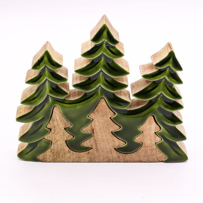 Mango Wood 3D-dekoration – 20x23 CM, dekoration i mangoträ med lagerlagt träddesign och glansig grön emaljfinish