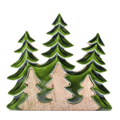 Alt Tag: 3D-dekoration i mangoträ – 20x23 CM lagerbyggd trädväggdekoration i mangoträ med blank grön emaljfinish