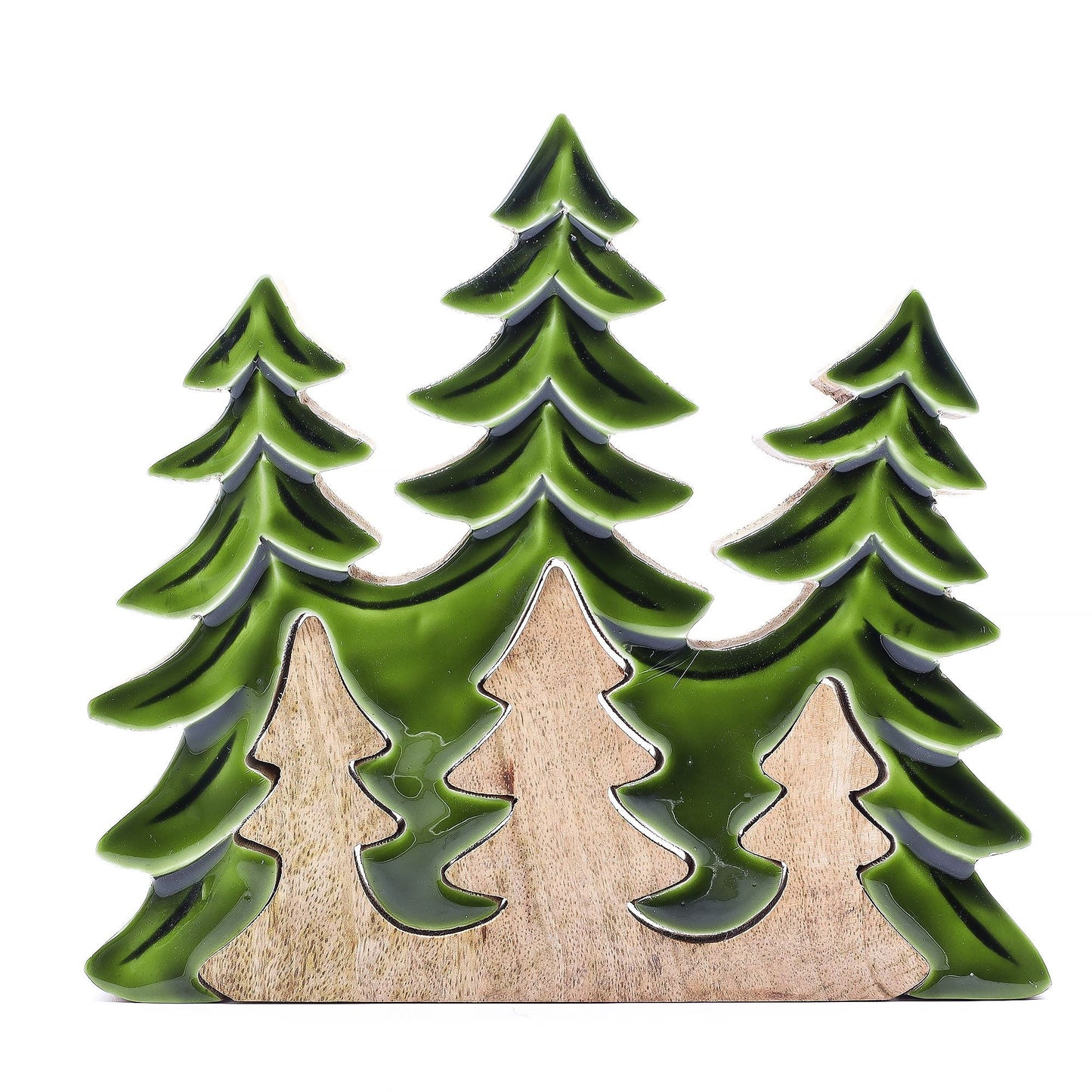 3D-dekoration i mangoträ – 20x23 CM, dekoration i mangoträ med träd i relief och glänsande grön emalj